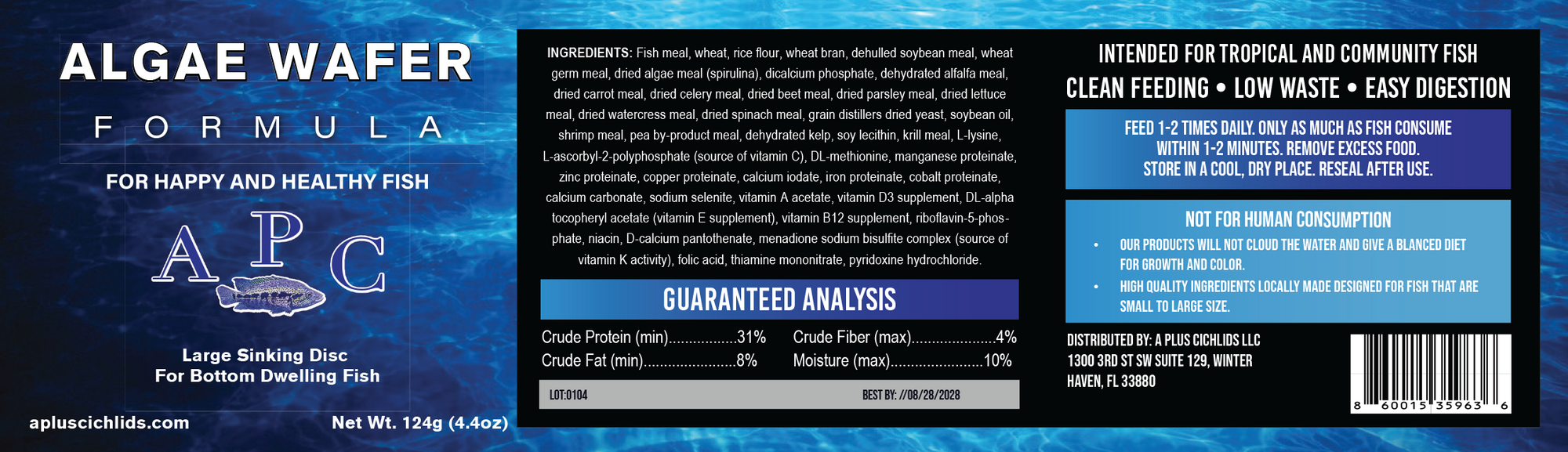 APlus Algae Wafer (Large Sinking Disc) Wholesale 40ct $4.99 Each label