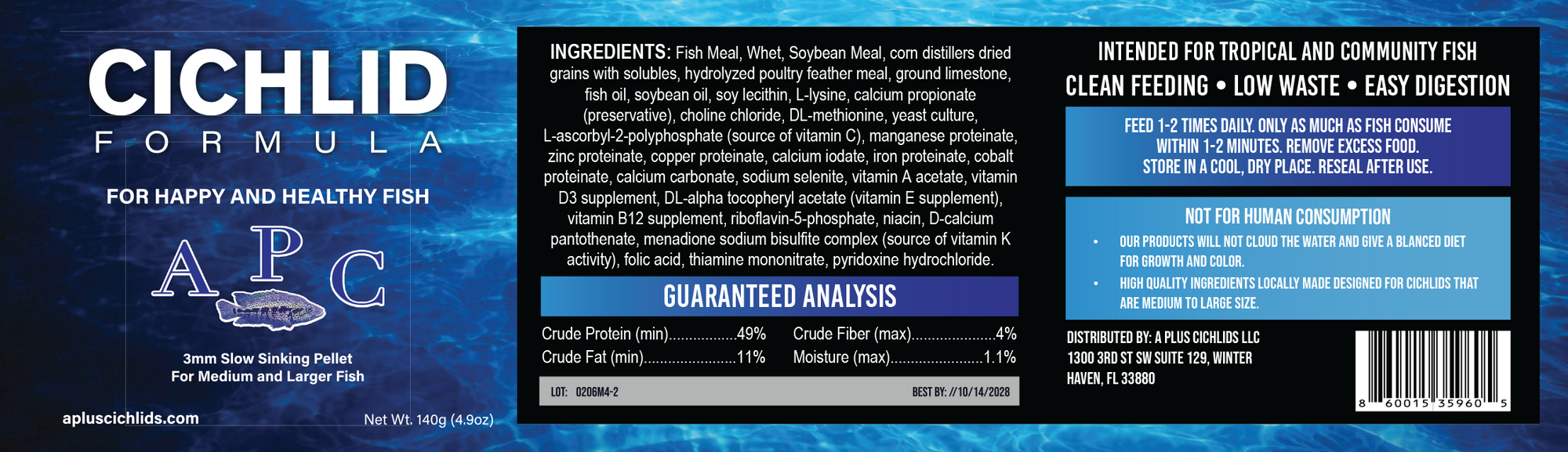 APlus Cichlid Formula (3mm Slow Sinking Pellet) Wholesale 40ct $7.49 Each label