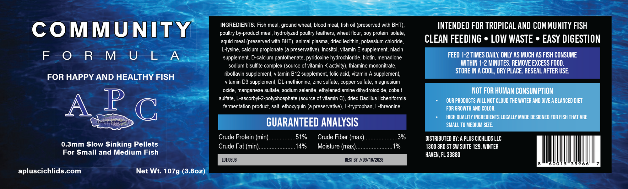 APlus Community Formula (0.3mm Slow Sinking Pellets) label