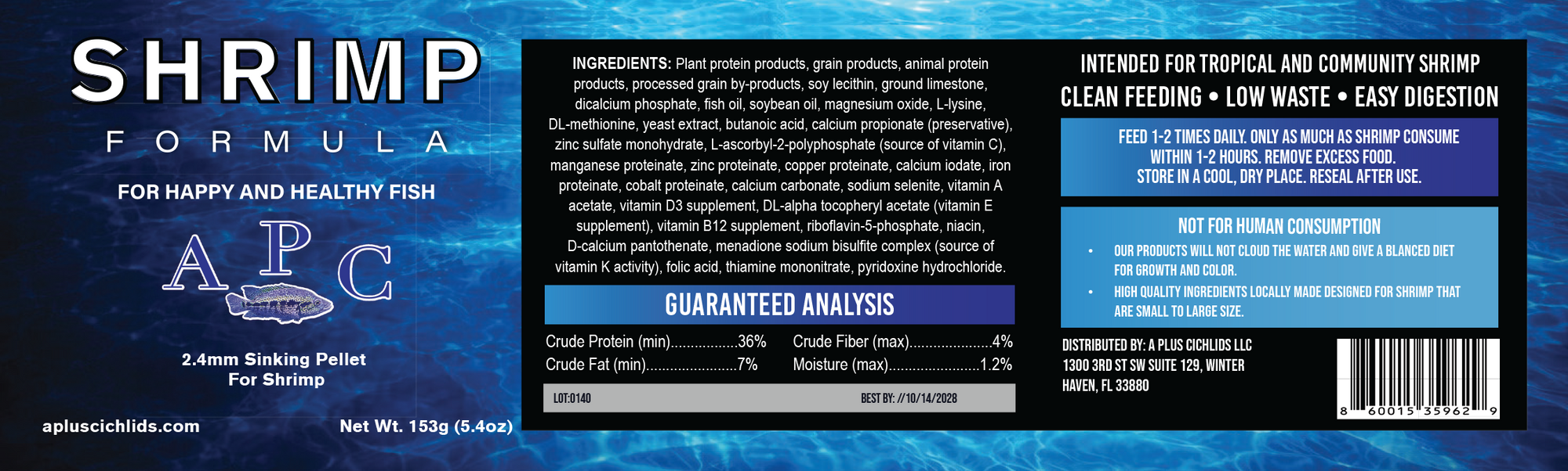 APlus Shrimp Pellet (2.4mm Sinking Pellet) label
